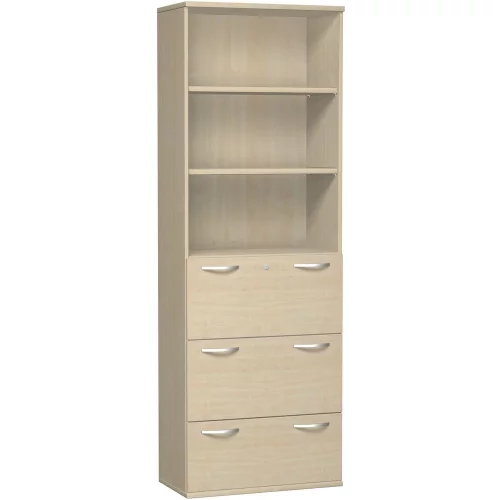 Aktenschrank 6 Ordnerreihen, mit 3 Registerauszügen und Regal, 80 cm breit, Dekor Korpus: Weiß, Front: Lichtgrau
