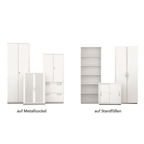 Aktenschrank 6 Ordnerreihen, mit 3 Registerauszügen und Regal, 80 cm breit, Dekor Korpus: Weiß, Front: Lichtgrau