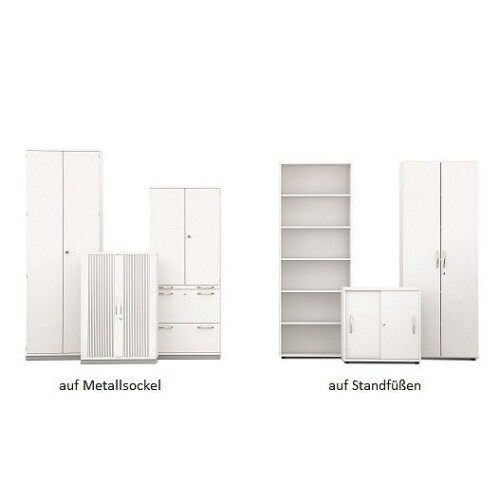 Aktenschrank 6 Ordnerreihen, mit Drehtüren und Regal, 100 cm breit, Dekor Korpus: Weiß, Front: Ahorn