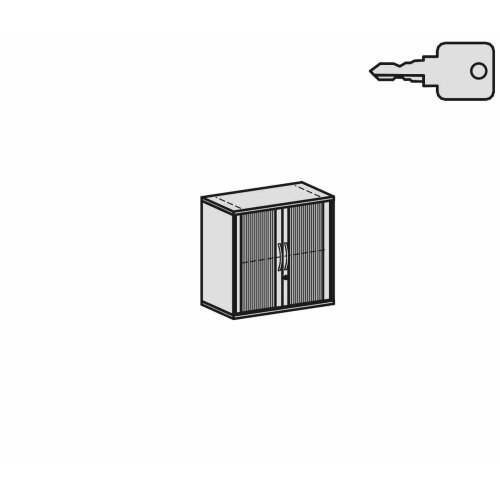 Rollladenschrank 2 Ordnerhöhen, 80 cm breit, Dekor Korpus: Weiß, Front: Silber