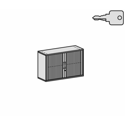 Rollladenschrank 2 Ordnerhöhen, 120 cm breit, Dekor Korpus: Ahorn, Front: Silber