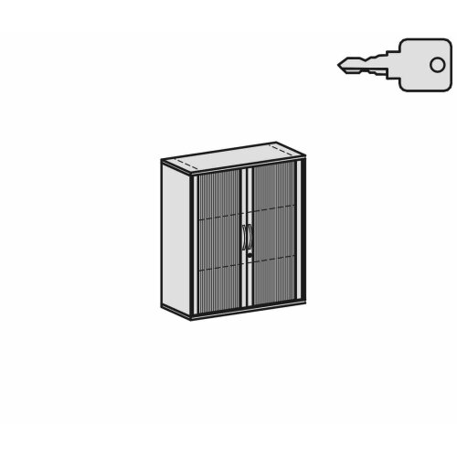 Rollladenschrank 3 Ordnerhöhen, 100 cm breit, Dekor Korpus: Weiß, Front: Silber