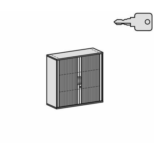 Rollladenschrank 3 Ordnerhöhen, 120 cm breit, Dekor Korpus: Weiß, Front: Silber