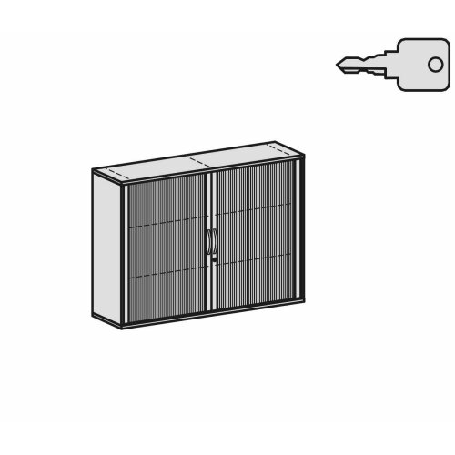 Rollladenschrank 3 Ordnerhöhen, 160 cm breit, Dekor Korpus: Weiß, Front: Silber