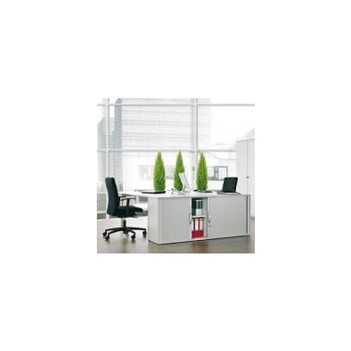 Rollladenschrank 3 Ordnerhöhen, 160 cm breit, Dekor Korpus: Weiß, Front: Silber