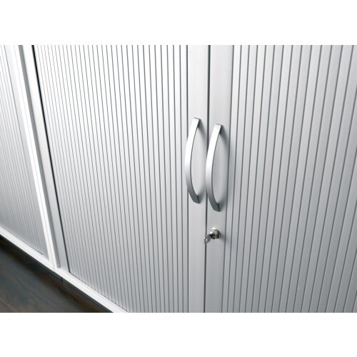 Anstell Rollladenschrank 72 cm hoch, 2 Ordnerhöhen, 120 cm breit, Dekor Korpus: Weiß, Front: Silber