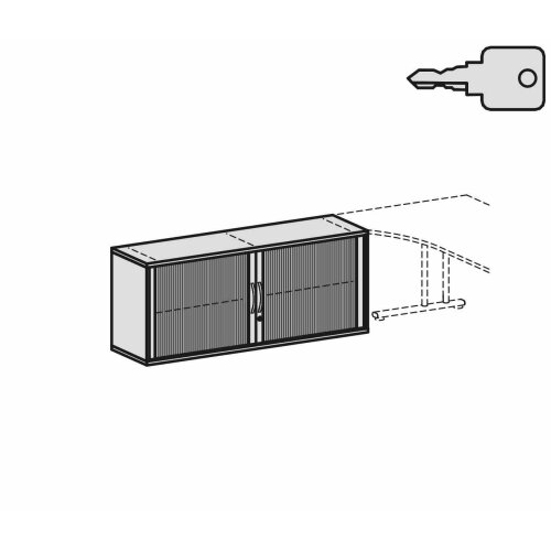 Anstell Rollladenschrank 72 cm hoch, 2 Ordnerhöhen, 160 cm breit, Dekor Korpus: Weiß, Front: Silber
