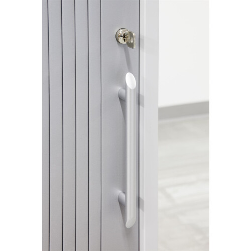Rolladenschrank 3 Ordnerhöhen, 120 cm Breit Weiss/ Silber