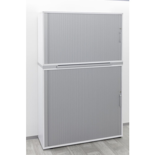 Rolladenschrank 3 Ordnerhöhen, 120 cm Breit Weiss/ Silber