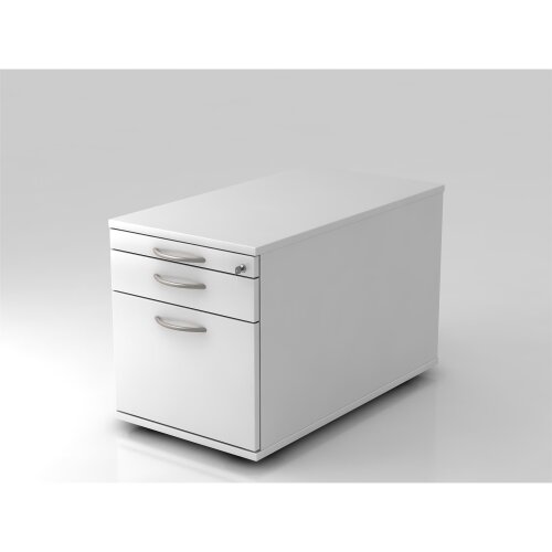 Rollcontainer mit Hängeregistratur, 1 x ORGA Schub, 80 cm Tief abschließbar Weiss/ Weiss