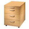 Rollcontainer mit 3 Schubladen + 1 Utensielienschublade, 58 cm Tief Buche/ Buche