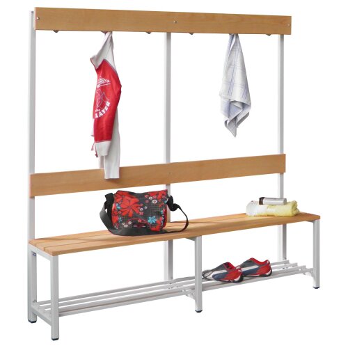 Garderobenbank mit Hakenleiste, 150 cm, Gestell: Anthrazitgrau, Sitzleisten: Buchenholz, mit Schuhrost