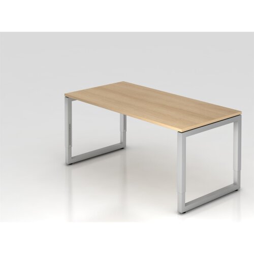 Schreibtisch höhenverstellbar mit Ringfuss 160x80 cm, Dekor: Eiche, Gestell: Silber