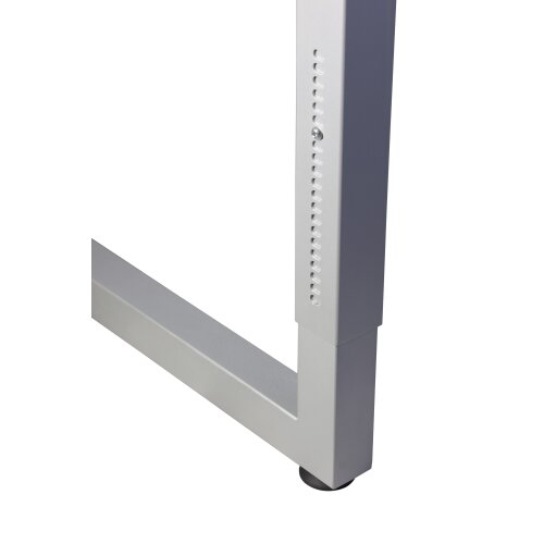 Schreibtisch höhenverstellbar mit Ringfuss, 200x100 cm, Dekor: Weiss, Gestell: Silber