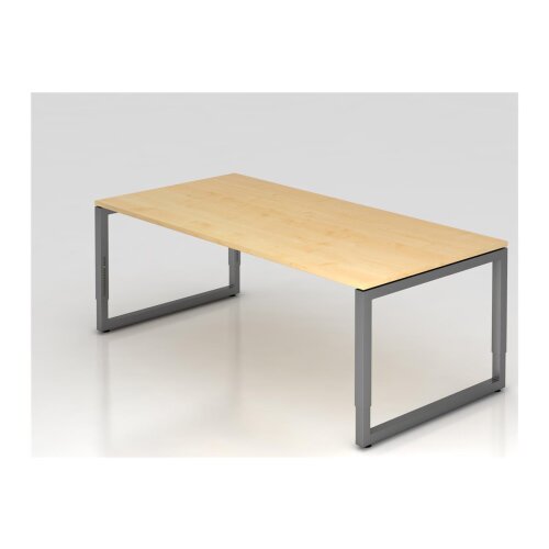 Schreibtisch höhenverstellbar mit Ringfuss, 200x100 cm, Dekor: Ahorn, Gestell: Anthrazit