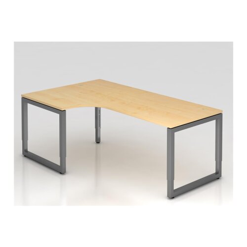 Winkelschreibtisch höhenverstellbar mit Ringfuss, 200x120 cm, Dekor: Ahorn, Gestell: Anthrazit