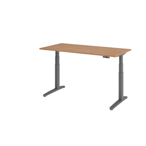 Schreibtisch elektrisch höhenverstellbar 160 x80, Dekor: Nussbaum hell, Gestell: Anthrazit