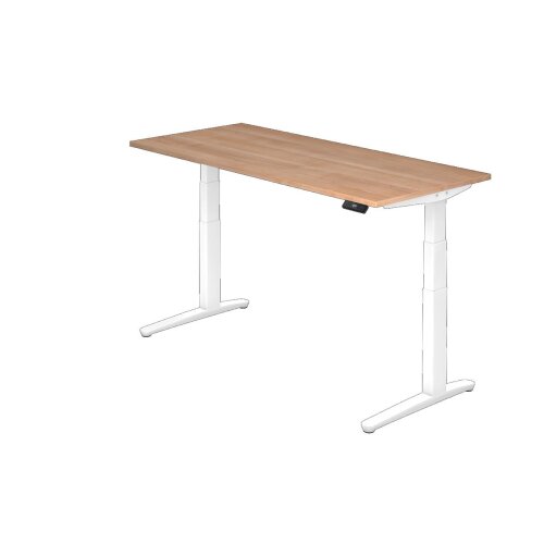 Schreibtisch elektrisch höhenverstellbar 180 x80, Dekor: Nussbaum hell, Gestell: Weiss