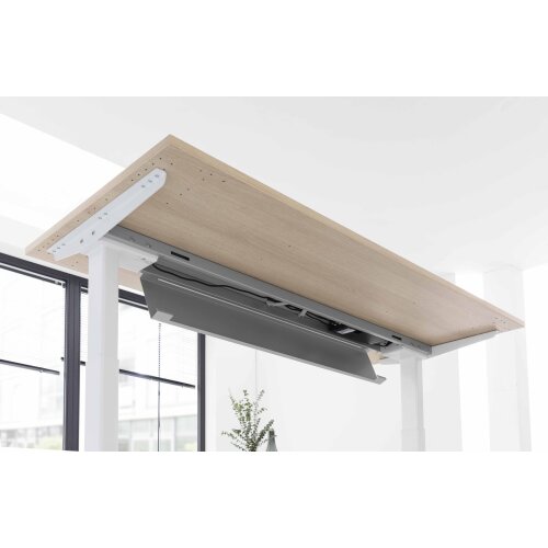 Schreibtisch elektrisch höhenverstellbar 180 x80, Dekor: Nussbaum hell, Gestell: Weiss