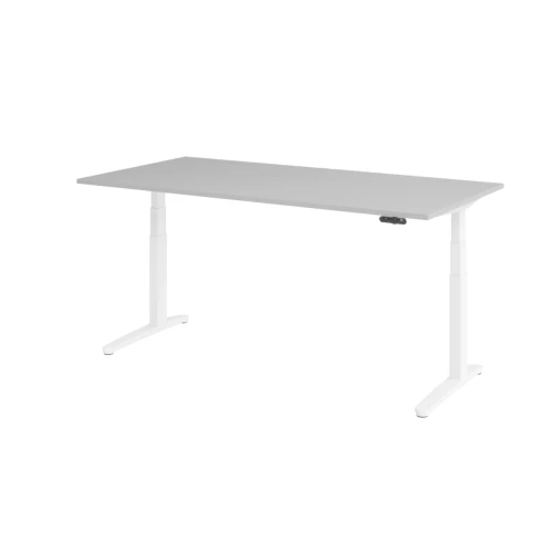 Schreibtisch elektrisch höhenverstellbar 200x100, Dekor: Grau, Gestell: Weiss