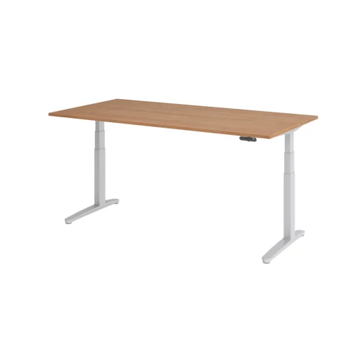Schreibtisch elektrisch höhenverstellbar 200x100, Dekor: Nussbaum hell, Gestell: Silber