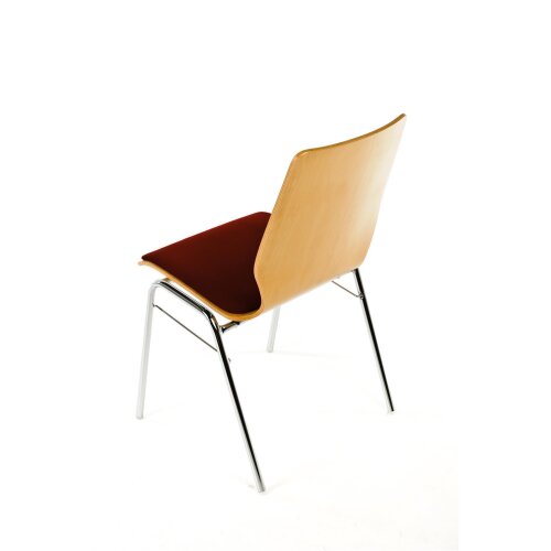 Holzschalen-Stapelstuhl Profi  taillierte Form mit Sitz und Rückenpolster weinrot