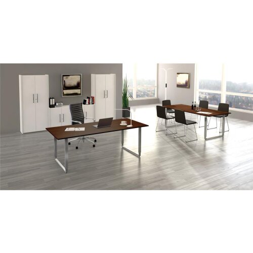 Besprechungstisch Ringkufe Edelstahl, 200x 100 cm Dekor Anthrazit