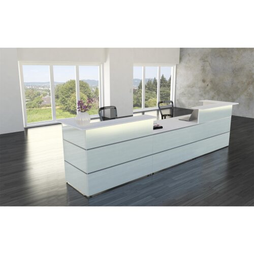 Empfangstheke 430 cm mit Beratungsplatz, mit LED Beleuchtung