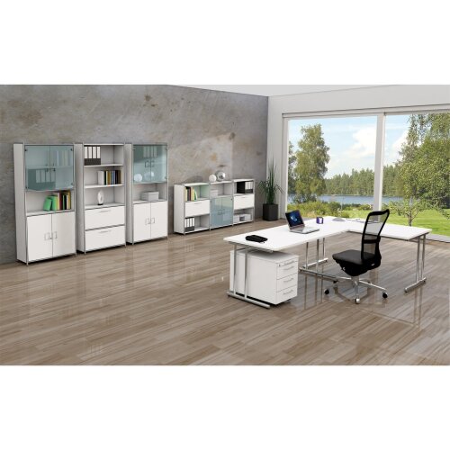 Rollcontainer Serie Rothorn / Steel mit Registerauszug 80 cm tief, Farbe: anthrazit