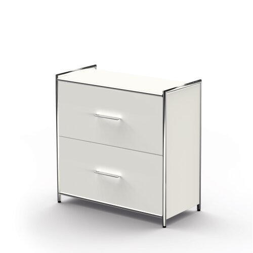 Aktenschrank mit 2 Schubladen Serie Rothorn / Steel 80 cm breit, Farbe: weiss