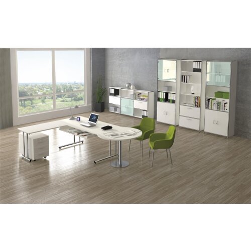 Winkelkombination Schreibtisch Serie Rothorn / Steel 180 x 180 cm, Farbe: weiss