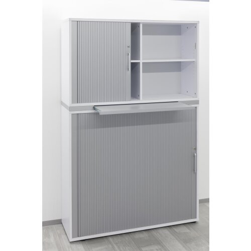 Rolladenschrank 3 Ordnerhöhen, 120 cm Breit Grau/ Silber