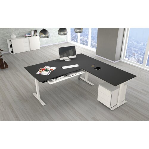 Winkelschreibtisch elektrisch höhenverstellbar Serie ETK3 im Maß: 180 x 180 cm, Dekor: Dunkelgrau