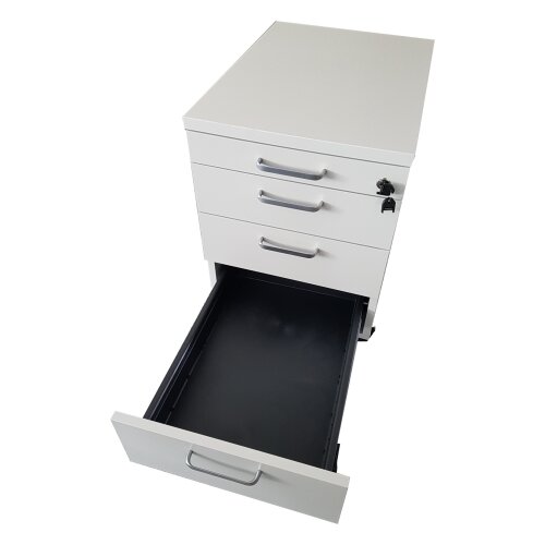 Rollcontainer 3 Schubladen + Utensilienauszug 60 cm tief Grau