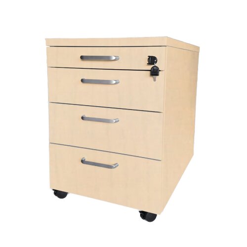 Rollcontainer 3 Schubladen + Utensilienauszug 60 cm tief Ahorn