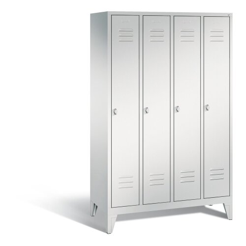 Spind Classic auf Füßen, 4 Abteile, Abteilbreite 300mm, Farbe Korpus: Lichtgrau, Farbe Front: Lichtgrau