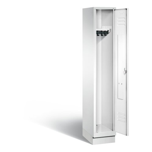 Spind Classic auf Sockel, 1 Abteil, Abteilbreite 300mm, Farbe Korpus: Verkehrsweiß, Farbe Front: Verkehrsweiß