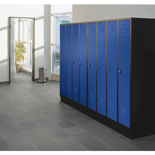 Kleider Wäsche Spind 2 Abteile auf Füssen, Abteilbreite 300mm, Farbe Korpus: Schwarzgrau, Farbe Front: Verkehrsweiß