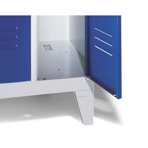 Kleider Wäsche Spind 2 Abteile auf Füssen, Abteilbreite 300mm, Farbe Korpus: Schwarzgrau, Farbe Front: Verkehrsweiß