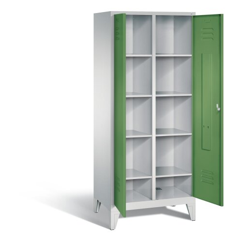 Wäsche- und Aufbewahrungsschrank Classic auf Füßen, 2 Abteile mittig schliessend 81 cm breit,, Farbe Korpus: Lichtgrau, Farbe Front: Resedagrün