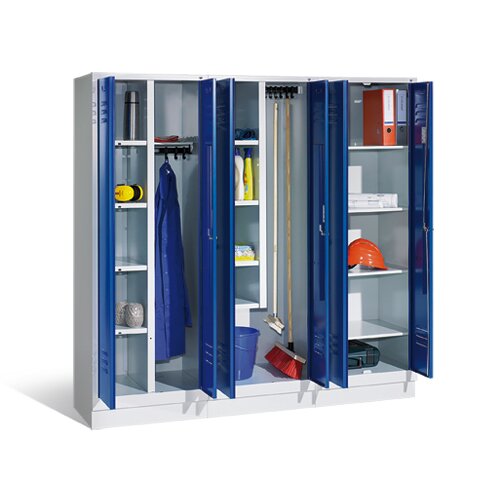 Wäsche- und Aufbewahrungsschrank Classic auf Füßen, 2 Abteile mittig schliessend 81 cm breit,, Farbe Korpus: Lichtgrau, Farbe Front: Resedagrün