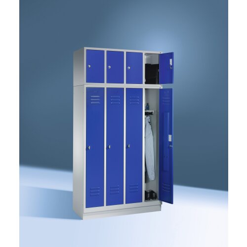 Spind Aufsatzschrank Classic, 3 Abteile, Abteilbreite 300mm, Farbe Korpus: Lichtgrau, Farbe Front: Lichtgrau