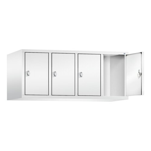 Spind Aufsatzschrank Classic, 4 Abteile, Abteilbreite 300mm, H500xB1190XT500, Farbe Korpus: Verkehrsweiß, Farbe Front: Verkehrsweiß
