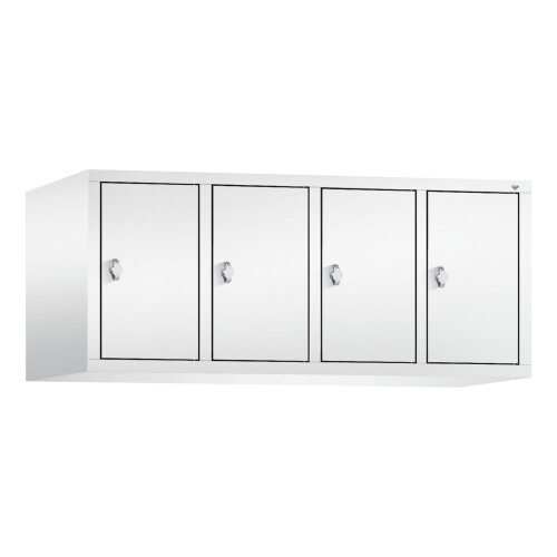 Spind Aufsatzschrank Classic, 4 Abteile, Abteilbreite 300mm, H500xB1190XT500, Farbe Korpus: Verkehrsweiß, Farbe Front: Verkehrsweiß