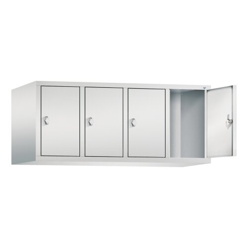 Spind Aufsatzschrank Classic, 4 Abteile, Abteilbreite 300mm, H500xB1190XT500, Farbe Korpus: Lichtgrau, Farbe Front: Lichtgrau