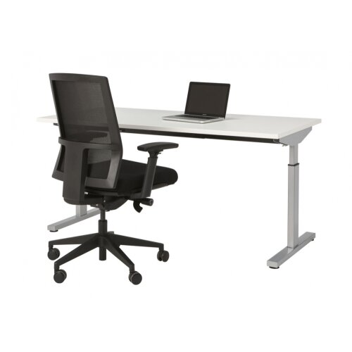 Schreibtisch Serie Quick, Dekor  Weiss, Gestell Silber, Maß: 62-85 h. x 80 t. x 140 br. cm