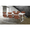 Besprechungstisch Serie Quick, Dekor  Eiche Rustikal, Gestell Weiss, Maß: 62-85 h. x 100 t. x 200 br. cm