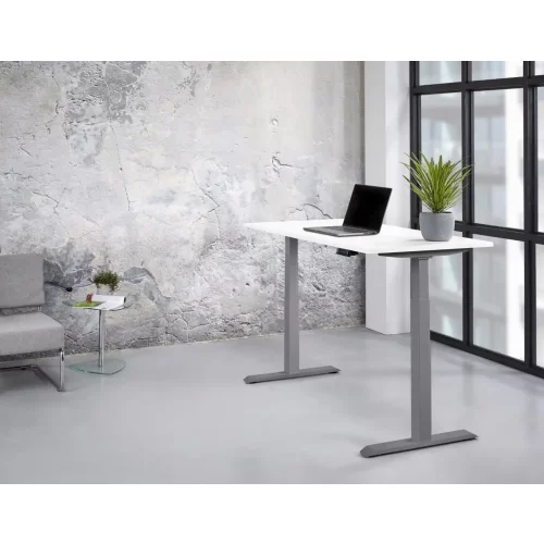 Schreibtisch elektrisch höhenverstellbar Serie EHT3, Dekor Weiss, Gestell Silber, Maß: 65-130 h. x 80 t. x 120 br. cm