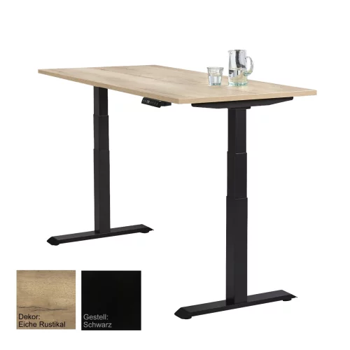 Schreibtisch elektrisch höhenverstellbar Serie EHT3, Dekor Eiche Rustikal, Gestell Schwarz, Maß: 65-130 h. x 80 t. x 160 br. cm