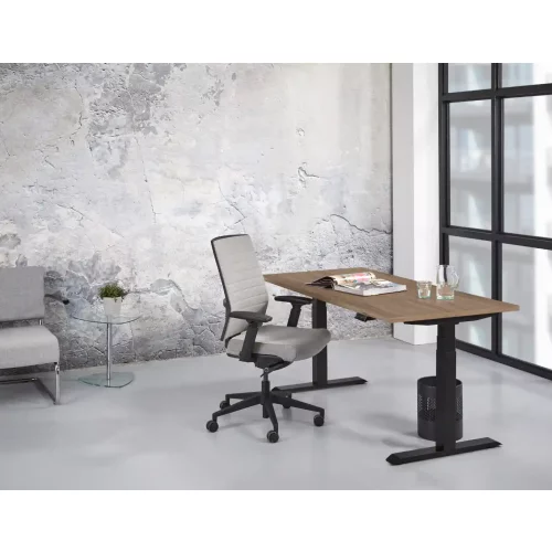 Schreibtisch elektrisch höhenverstellbar Serie EHT3, Dekor Eiche Rustikal, Gestell Schwarz, Maß: 65-130 h. x 100 t. x 200 br. cm